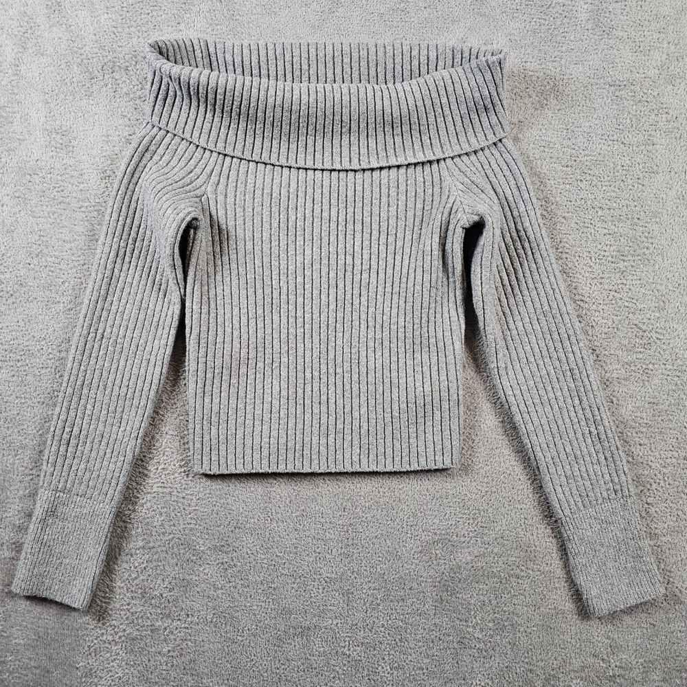 OFFLINE by Aerie‎ Grey Ribbed Off The Shoulder Cropped Sweater Thumbholes Medium